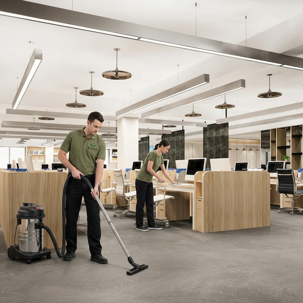 Bloom Services medarbejdere gør rent på et kontor
